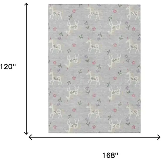 Silver And Ivory Floral Washable Indoor Outdoor Area Rug Photo 9