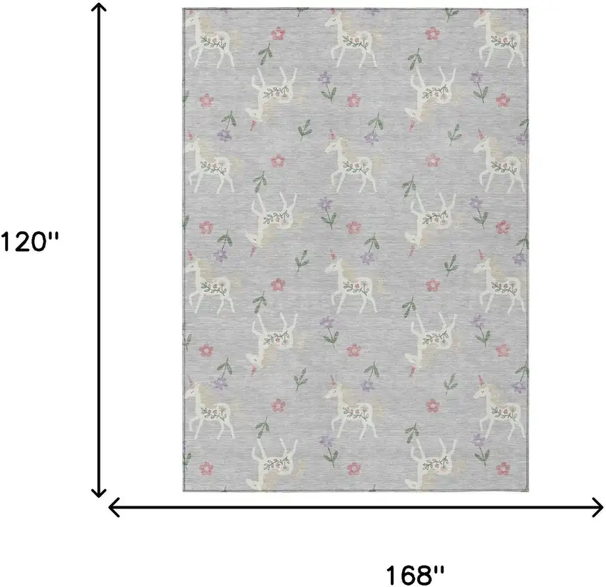 Silver And Ivory Floral Washable Indoor Outdoor Area Rug Photo 9