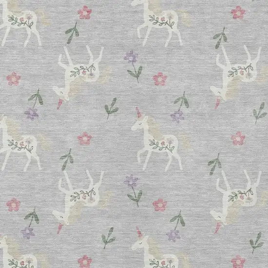 Silver And Ivory Floral Washable Indoor Outdoor Area Rug Photo 3