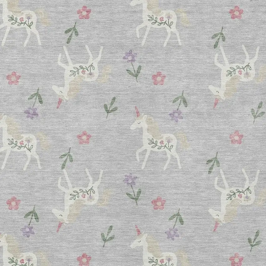 Silver And Ivory Floral Washable Indoor Outdoor Area Rug Photo 3