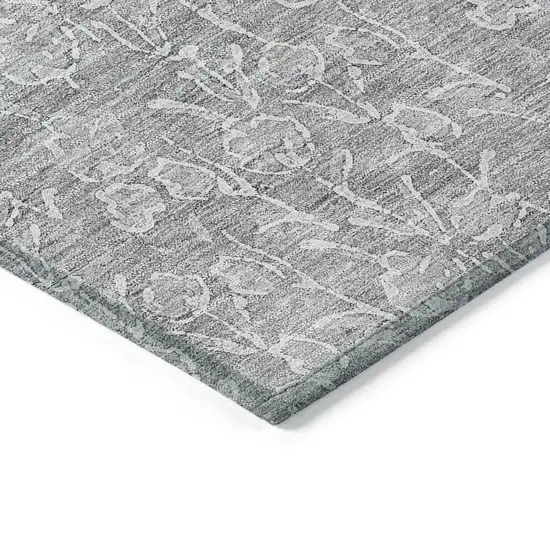 Silver And Ivory Floral Washable Indoor Outdoor Area Rug Photo 4