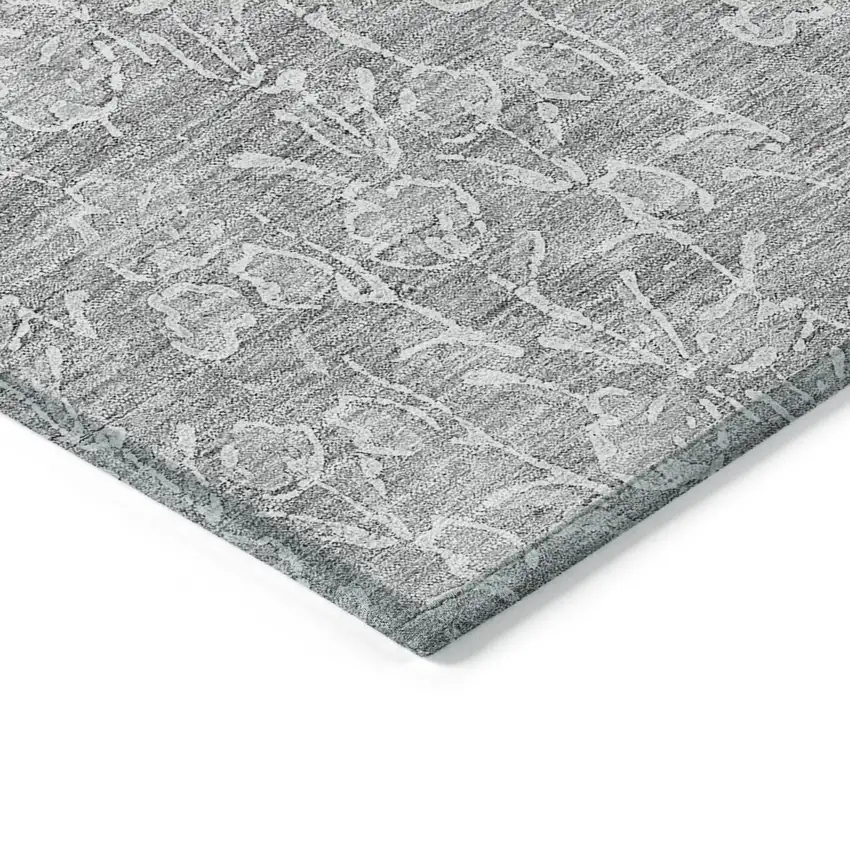 Silver And Ivory Floral Washable Indoor Outdoor Area Rug Photo 4