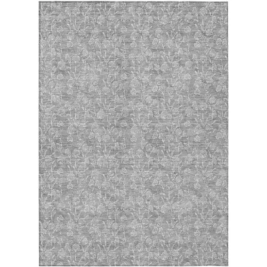 Silver And Ivory Floral Washable Indoor Outdoor Area Rug Photo 2