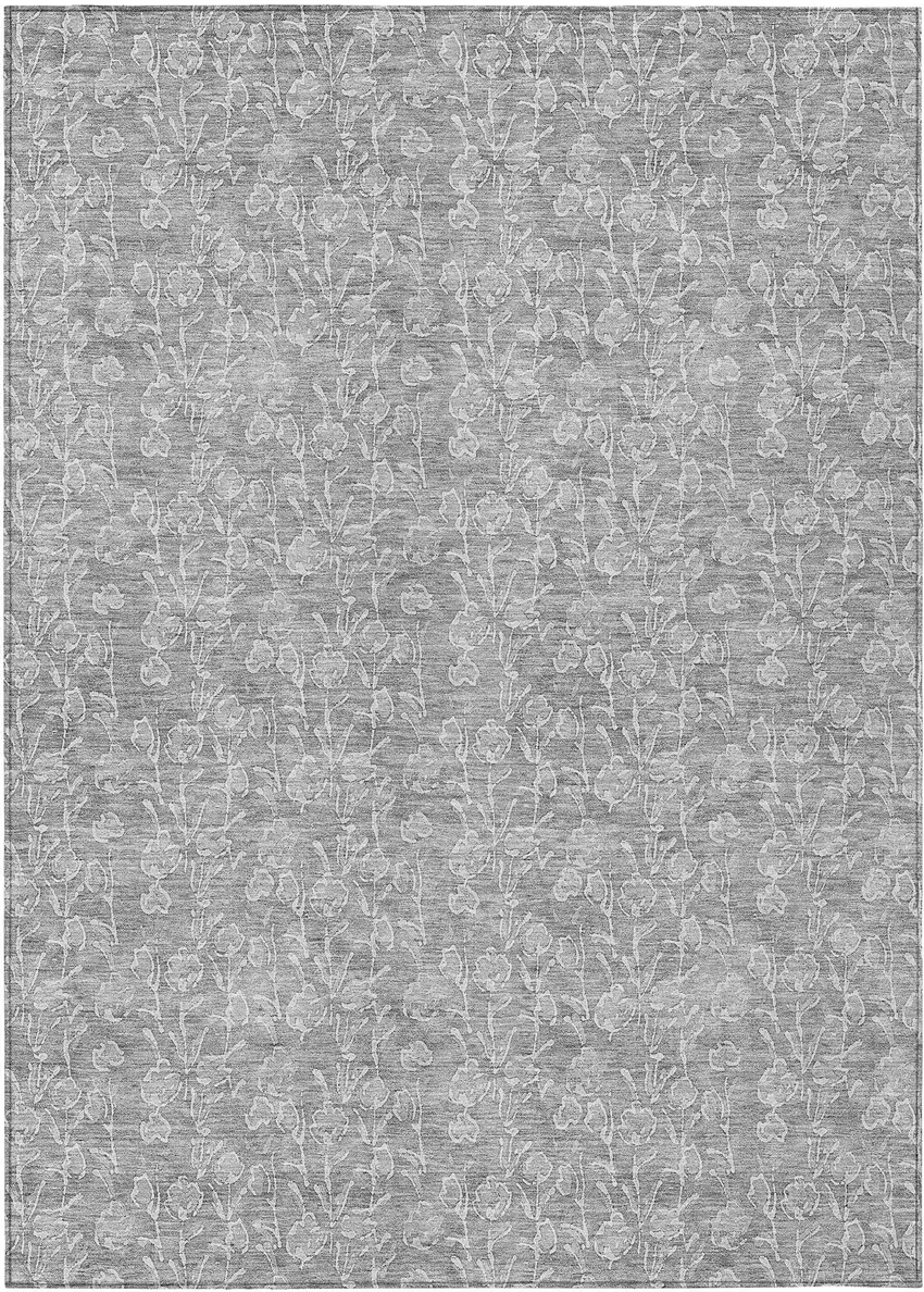 Silver And Ivory Floral Washable Indoor Outdoor Area Rug Photo 2