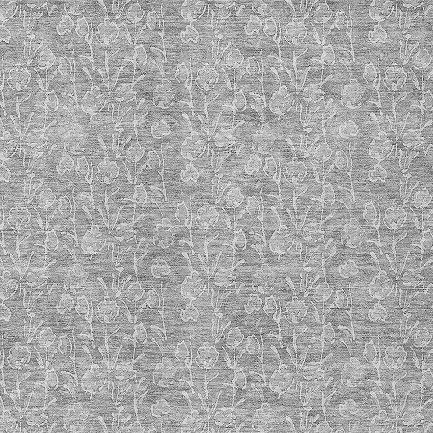 Silver And Ivory Floral Washable Indoor Outdoor Area Rug Photo 5