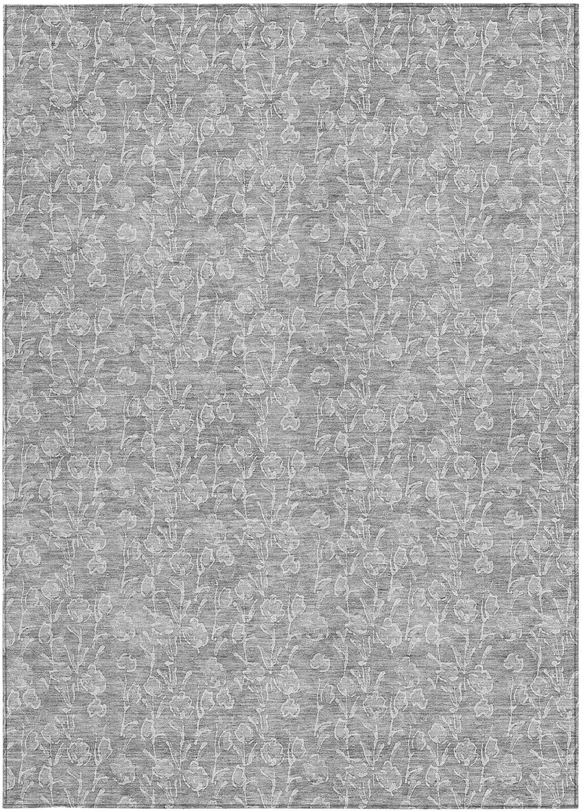 Silver And Ivory Floral Washable Indoor Outdoor Area Rug Photo 6