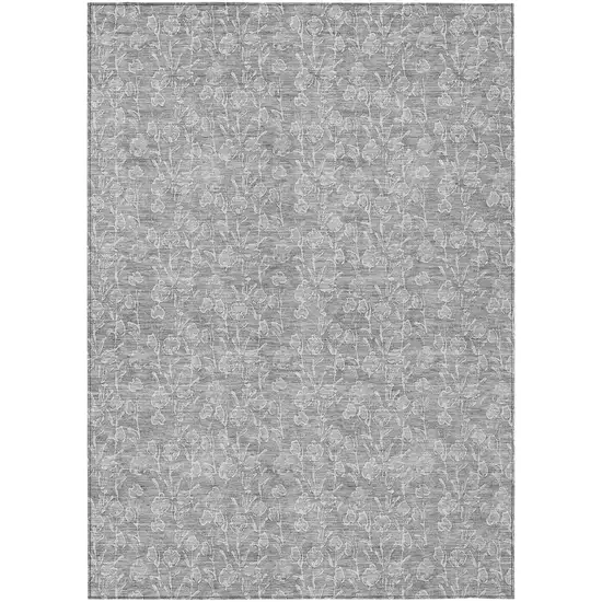 Silver And Ivory Floral Washable Indoor Outdoor Area Rug Photo 2