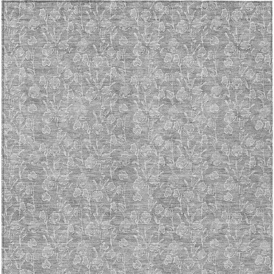 Silver And Ivory Floral Washable Indoor Outdoor Area Rug Photo 5
