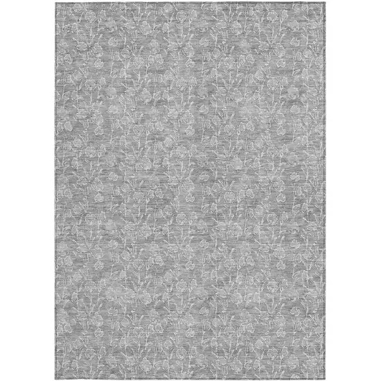 Silver And Ivory Floral Washable Indoor Outdoor Area Rug Photo 6