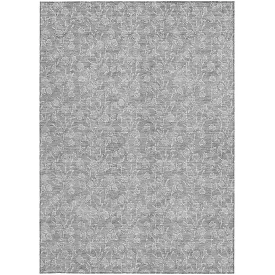 Silver And Ivory Floral Washable Indoor Outdoor Area Rug Photo 6