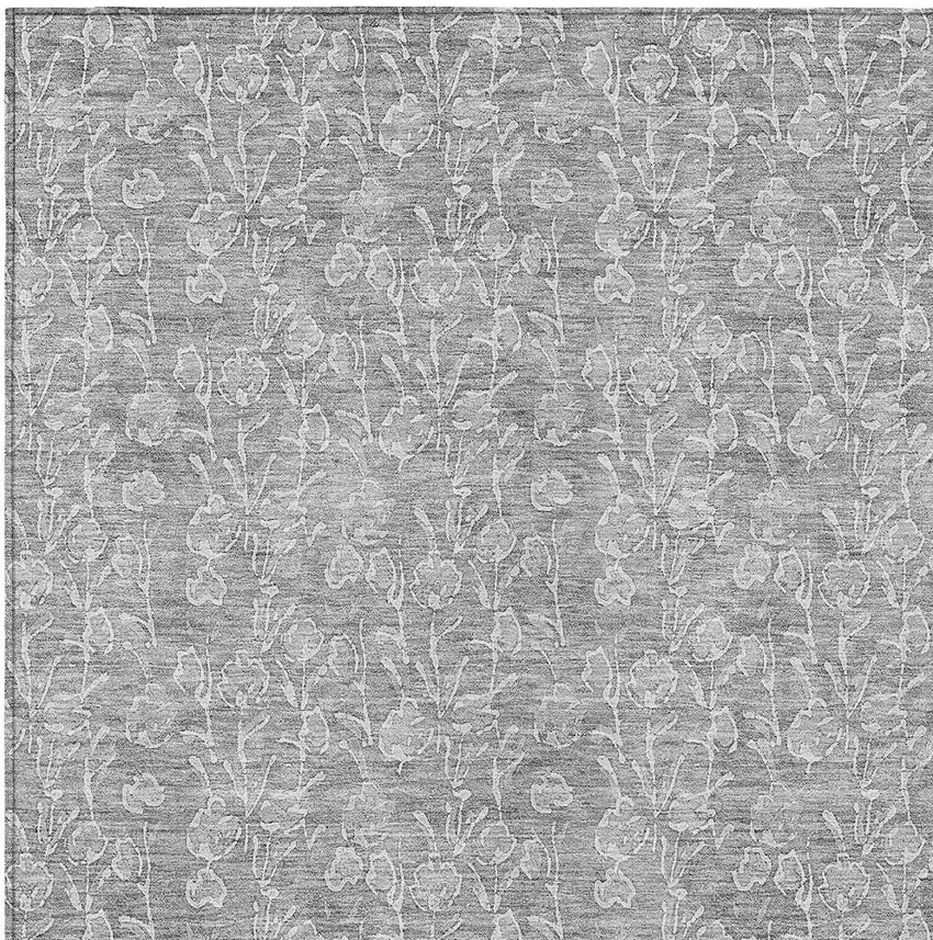 Silver And Ivory Floral Washable Indoor Outdoor Area Rug Photo 4
