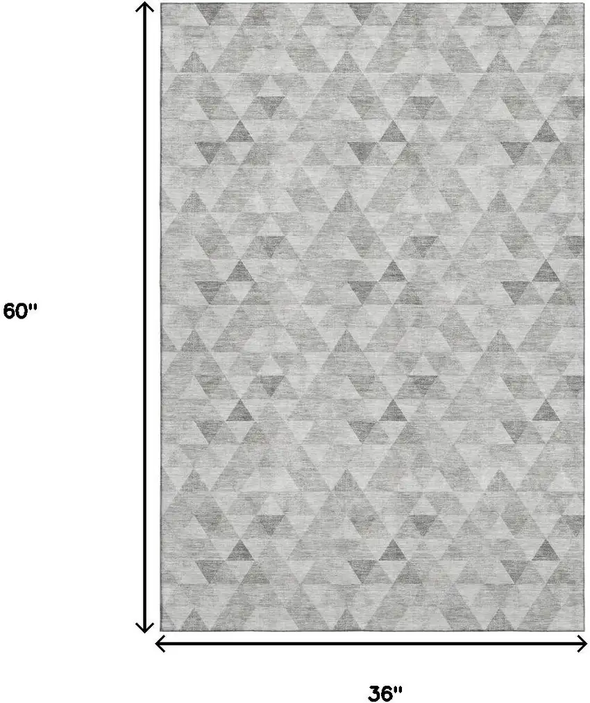Silver And Ivory Geometric Washable Area Rug With UV Protection Photo 3