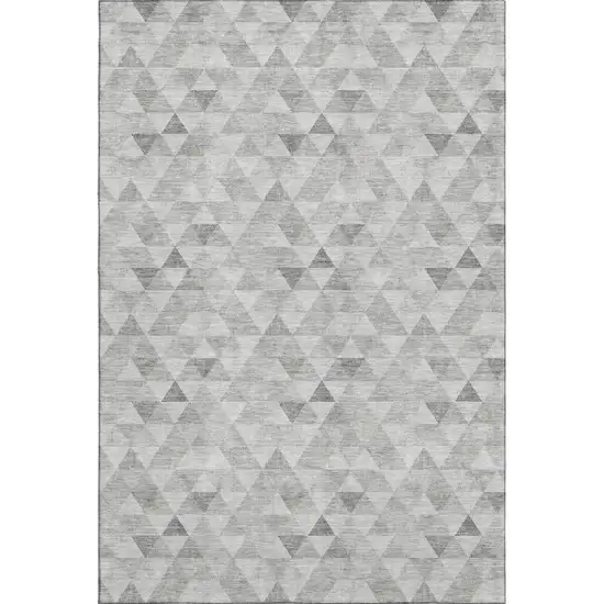 Silver And Ivory Geometric Washable Area Rug With UV Protection Photo 1