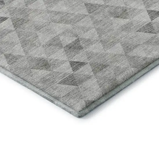 Silver And Ivory Geometric Washable Area Rug With UV Protection Photo 7