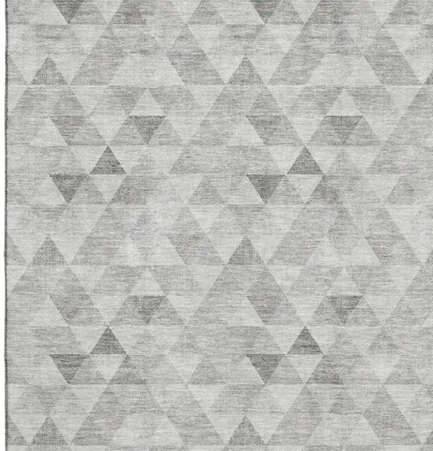 Silver And Ivory Geometric Washable Area Rug With UV Protection Photo 2