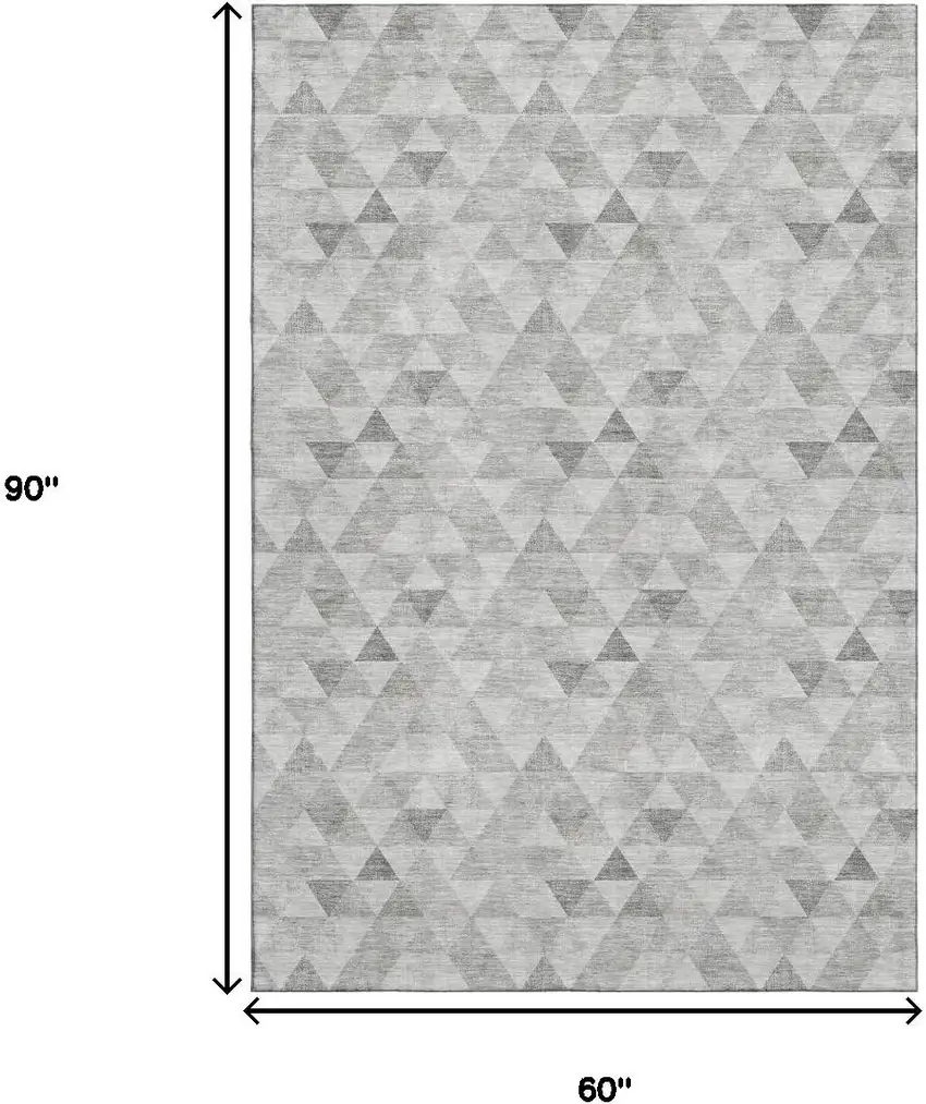 Silver And Ivory Geometric Washable Area Rug With UV Protection Photo 3