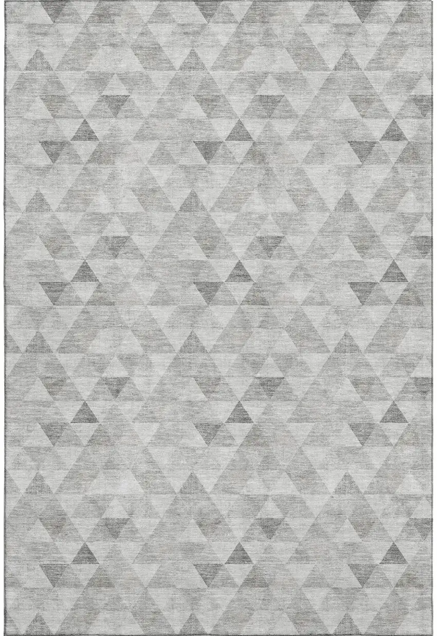 Silver And Ivory Geometric Washable Area Rug With UV Protection Photo 1