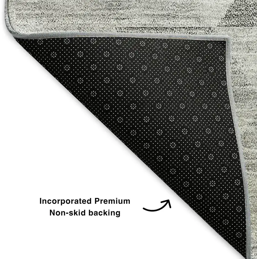 Silver And Ivory Geometric Washable Area Rug With UV Protection Photo 6