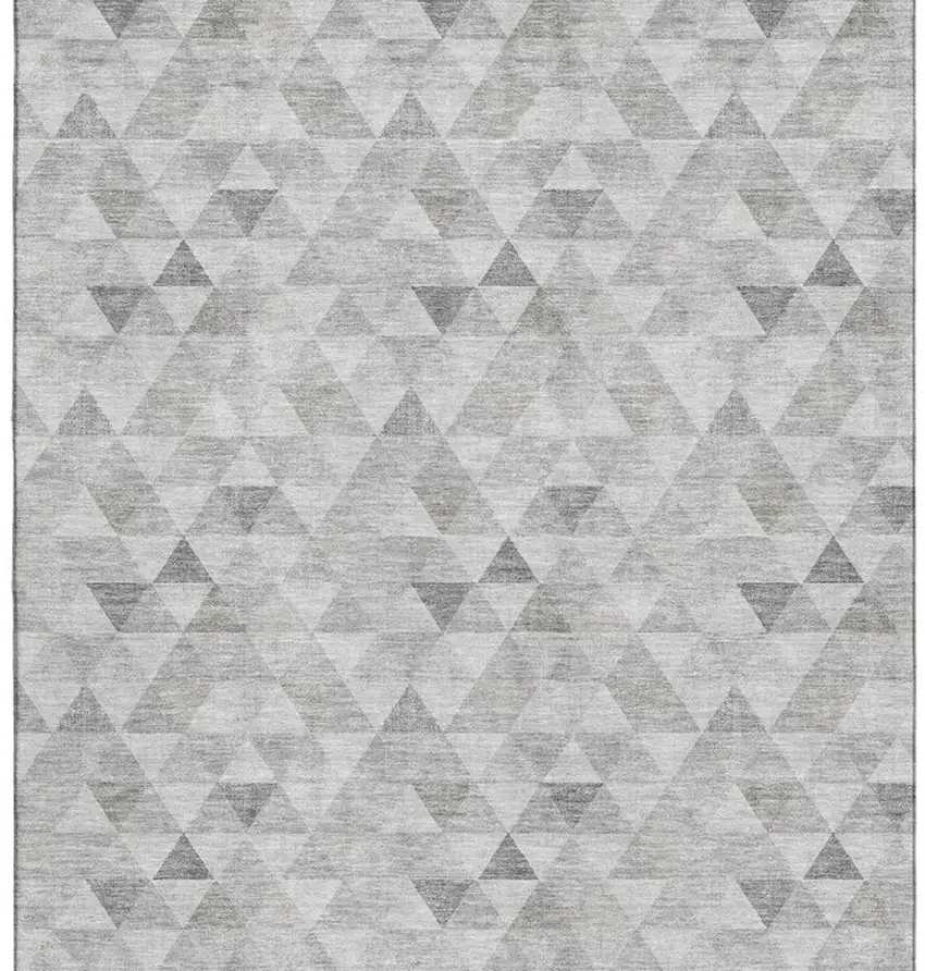 Silver And Ivory Geometric Washable Area Rug With UV Protection Photo 3
