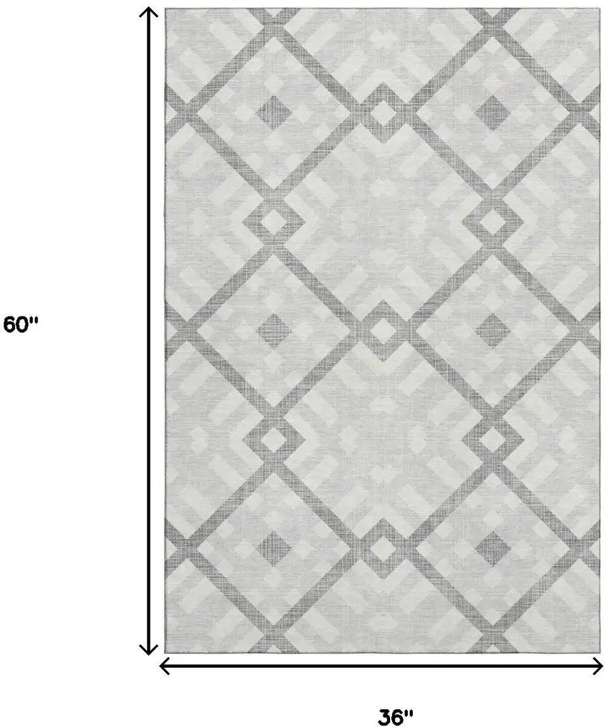 Silver And Ivory Geometric Washable Area Rug With UV Protection Photo 3