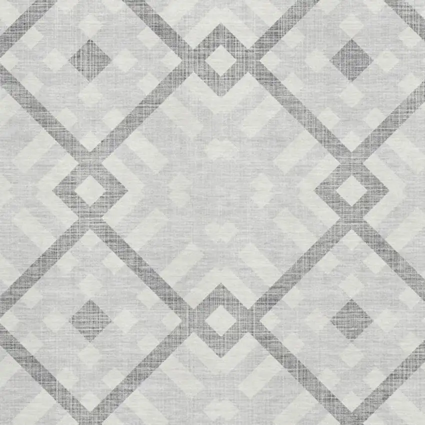 Silver And Ivory Geometric Washable Area Rug With UV Protection Photo 2