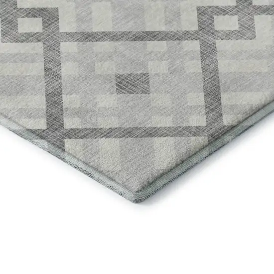 Silver And Ivory Geometric Washable Area Rug With UV Protection Photo 7