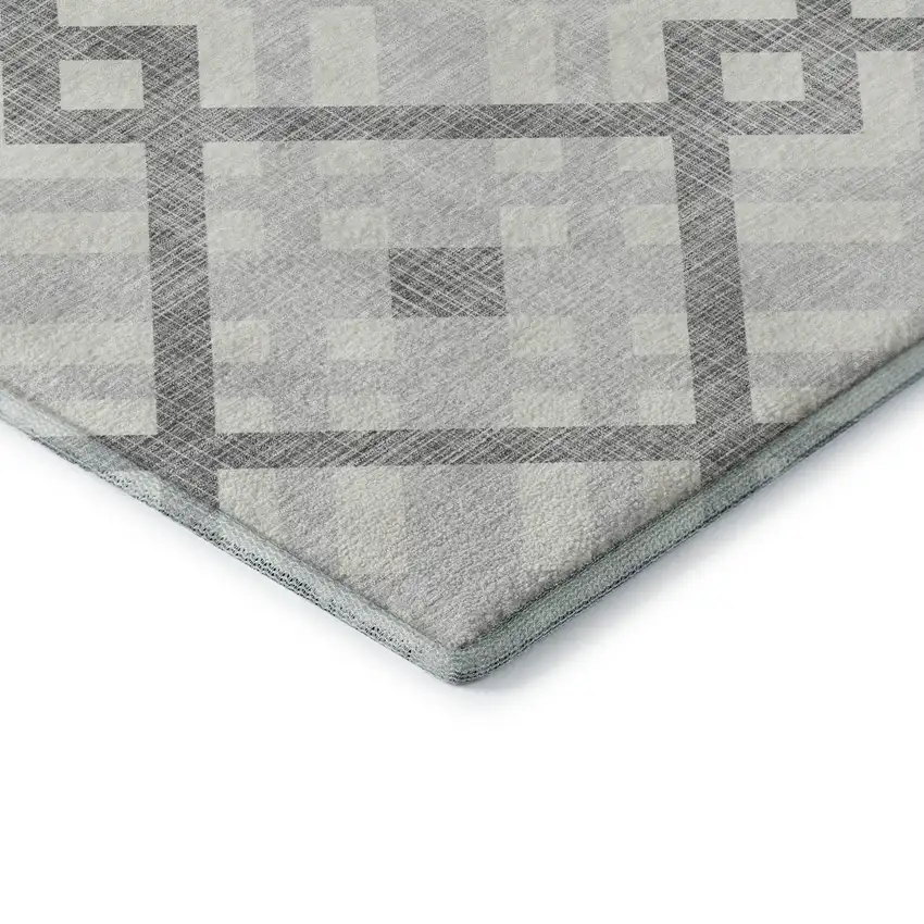 Silver And Ivory Geometric Washable Area Rug With UV Protection Photo 7