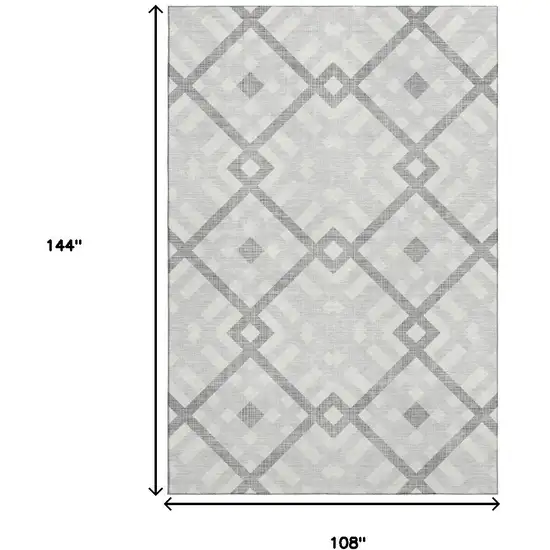 Silver And Ivory Geometric Washable Area Rug With UV Protection Photo 3