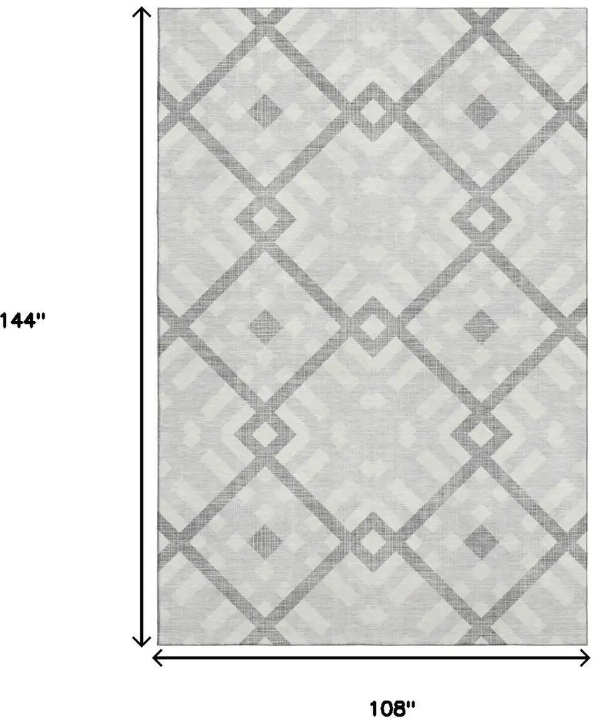 Silver And Ivory Geometric Washable Area Rug With UV Protection Photo 3