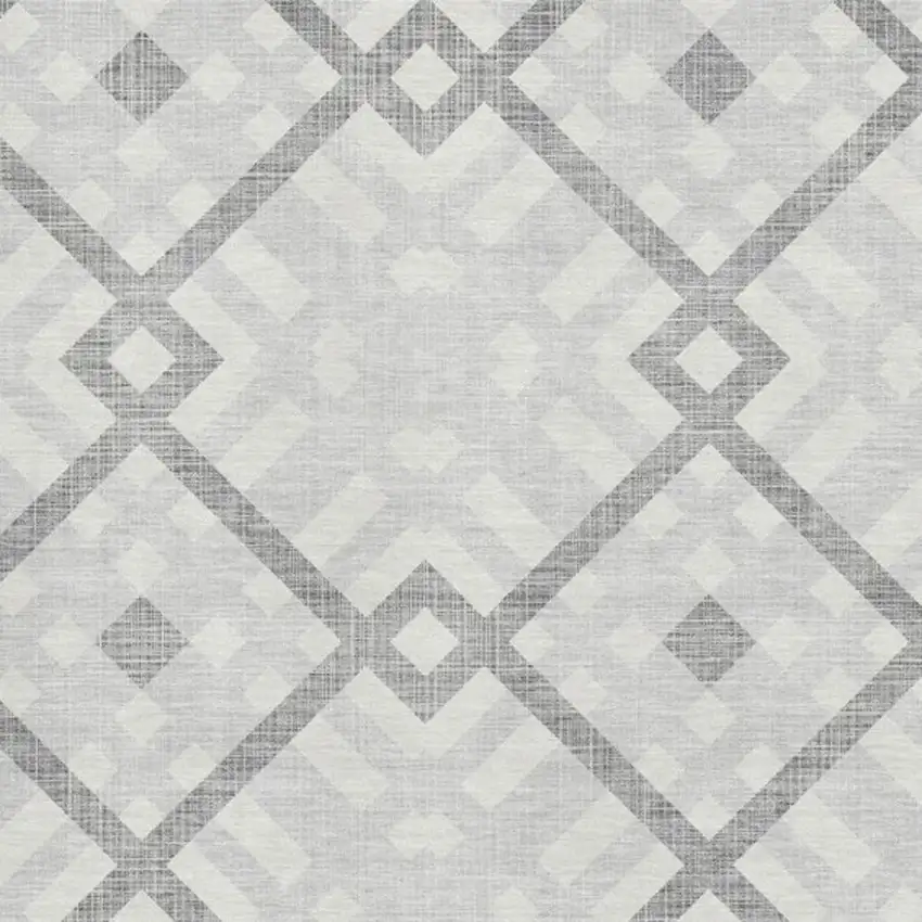 Silver And Ivory Geometric Washable Area Rug With UV Protection Photo 2