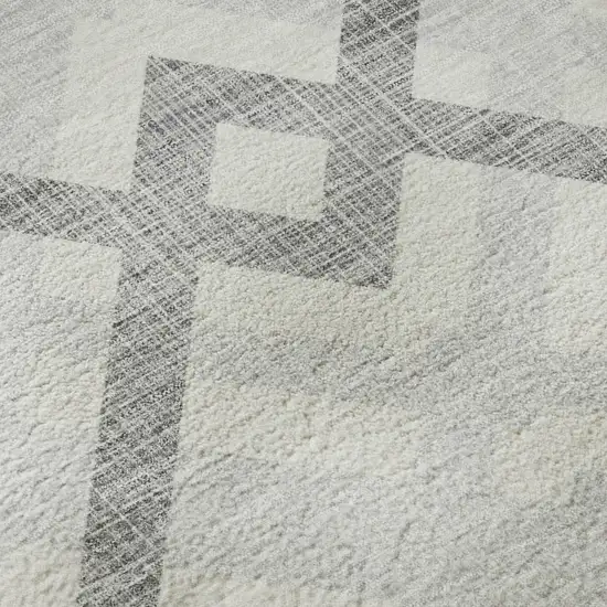 Silver And Ivory Geometric Washable Area Rug With UV Protection Photo 9
