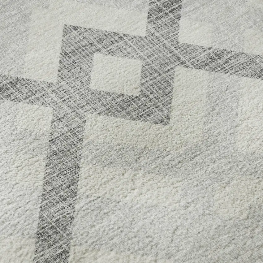 Silver And Ivory Geometric Washable Area Rug With UV Protection Photo 9