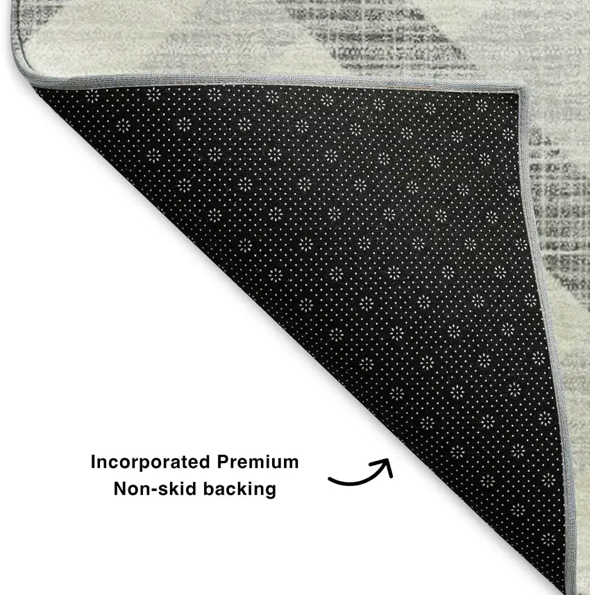 Silver And Ivory Geometric Washable Area Rug With UV Protection Photo 6