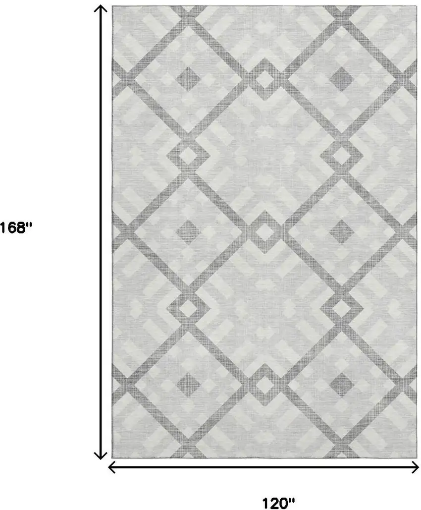 Silver And Ivory Geometric Washable Area Rug With UV Protection Photo 3