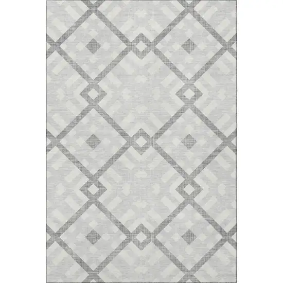 Silver And Ivory Geometric Washable Area Rug With UV Protection Photo 3