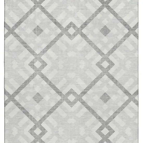 Silver And Ivory Geometric Washable Area Rug With UV Protection Photo 2