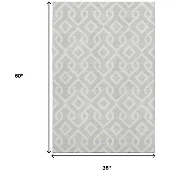 Silver And Ivory Geometric Washable Area Rug With UV Protection Photo 3