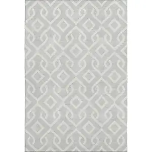 Photo of Silver And Ivory Geometric Washable Area Rug With UV Protection
