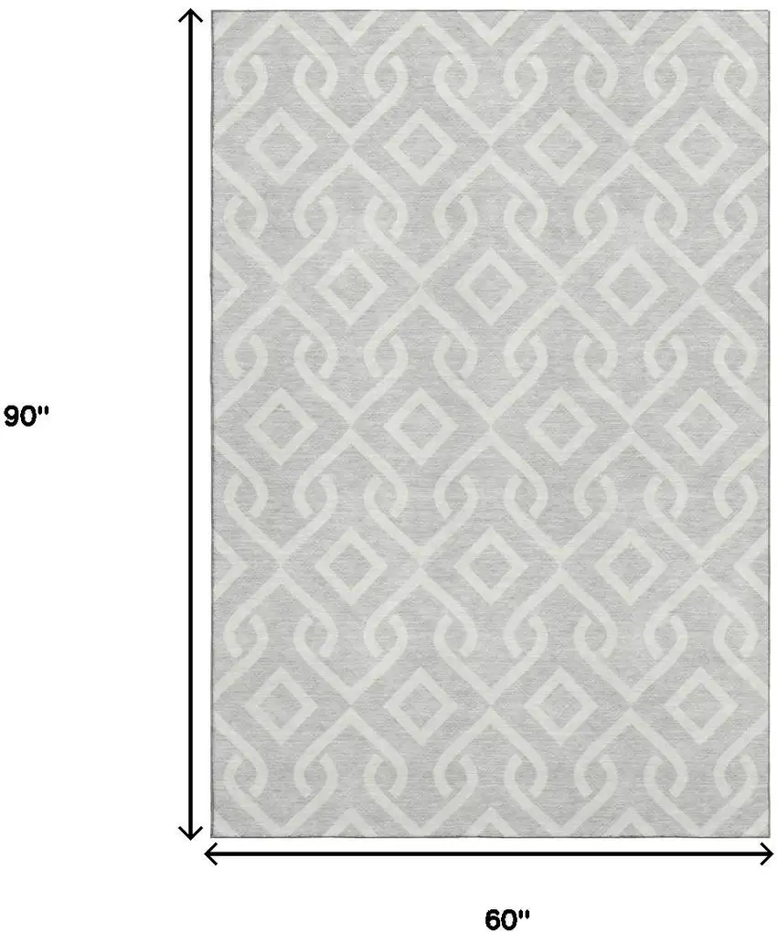 Silver And Ivory Geometric Washable Area Rug With UV Protection Photo 3