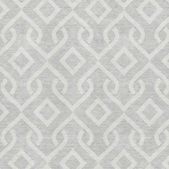 Silver And Ivory Geometric Washable Area Rug With UV Protection Photo 3