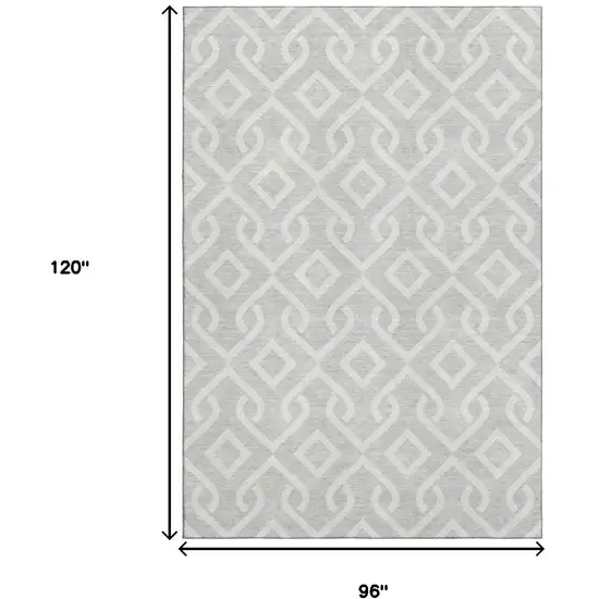 Silver And Ivory Geometric Washable Area Rug With UV Protection Photo 3