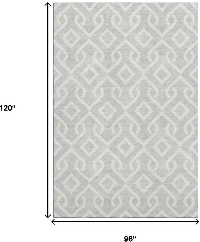 Silver And Ivory Geometric Washable Area Rug With UV Protection Photo 3