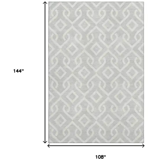 Silver And Ivory Geometric Washable Area Rug With UV Protection Photo 3