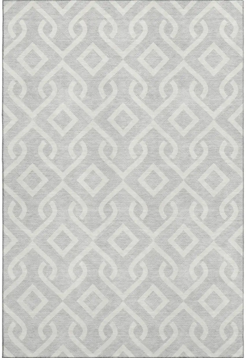 Silver And Ivory Geometric Washable Area Rug With UV Protection Photo 1