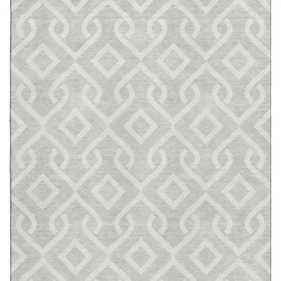 Silver And Ivory Geometric Washable Area Rug With UV Protection Photo 3