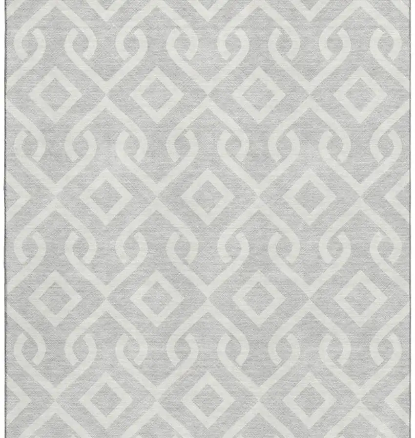 Silver And Ivory Geometric Washable Area Rug With UV Protection Photo 3