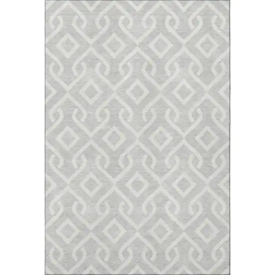 Silver And Ivory Geometric Washable Area Rug With UV Protection Photo 4