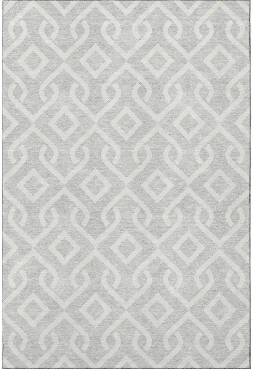 Silver And Ivory Geometric Washable Area Rug With UV Protection Photo 4
