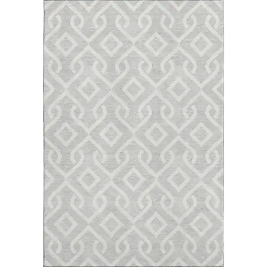 Silver And Ivory Geometric Washable Area Rug With UV Protection Photo 1