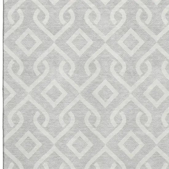 Silver And Ivory Geometric Washable Area Rug With UV Protection Photo 3